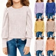 thumbnail image 1 of Ashirexll Girls Long Sleeve Shirts Solid Color Ribbed Brushed Round Neck Pullover Top for Big Kids Casual Layer 5-14 Years, 1 of 7