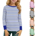 thumbnail image 1 of Ashirexll Girls Long Sleeve Shirts Striped Colorblock Long Sleeve Casual Pullover Top for Big Girls 5-16 Years, 1 of 7