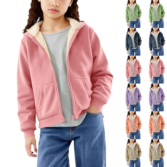 Ashirexll Girls Long Sleeve Shirts Zip Up Hoodie Girls Toddler Kids Fashion Cute Solid Color Print Long Sleeve Pocket Zipper Hoodies Coat