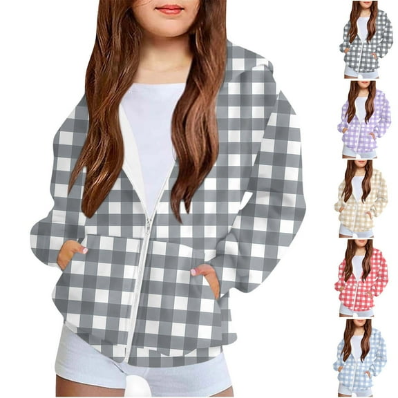 Ashirexll Girls Long Sleeve Tops Winter Tops for Kids 4-12 Years Boys Girls Fashion Print Zipper Hoodie Coat with Pocket