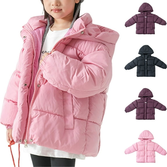 Ashirexll Girls Puffer Coats Winter Tops for Girls 2-12 Years Winter Mid Length Jacket Warm Hooded with Thickened Coat