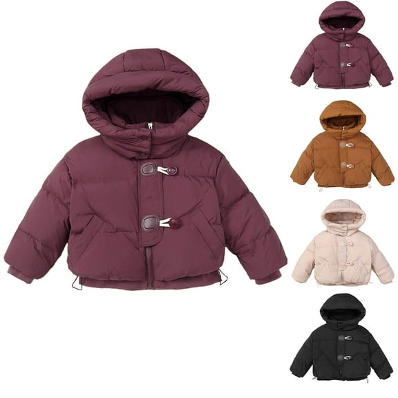 Ashirexll Girls Puffer Coats Winter Tops for Girls 5-14 Years Solid Color Long Sleeved Hooded Thickened Warm Quilted Jacket Casual