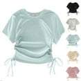 thumbnail image 1 of Ashirexll Girls Shirts, Summer Top, Summer Girls's Fashion and Versatile Short Sleeve Tops with Waist Drawstrings Summer Casual Solid Color Tops, 1 of 4
