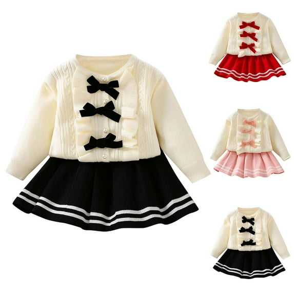 Ashirexll Girls Skirt Set 2 Piece Set Fall Winter Long Sleeve Knit Cardigan with Sequin Skirt Toddler Outfits for Girls Fashion Solid Color