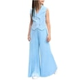 thumbnail image 1 of Ashirexll Girls Summer Clothes Fashion Solid Color Casual Sleeveless Round Neck Blouses 2 Piece Set for Kids, 1 of 7
