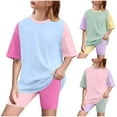 thumbnail image 1 of Ashirexll Girls Summer Clothes, Girls Summer Outfits, 5-15 Years Kids Girls Color Matching Short Sleeve Round Neck Top and Loose Soft Shorts Outfits for Sports and Casual, 1 of 7