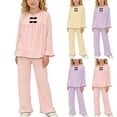 thumbnail image 1 of Ashirexll Girls Summer Clothes Solid Color Round Neck Long Sleeve Fashion Top with Pants Homewear Casual 2 Piece Set, 1 of 7