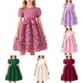 thumbnail image 1 of Ashirexll Girls Summer Dress Children Short Sleeve Solid Color Round Neck Mesh Bow Detail Casual Skirt for Teens Kids, 1 of 7