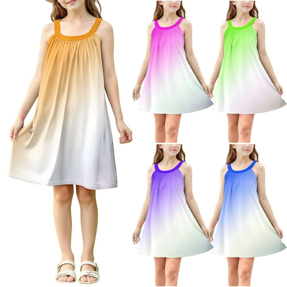 Ashirexll Girls Summer Dress, Girls Dresses Size 10-12, Children Fashion Casual Slip Dress Gradient Color Sleeveless Camisole Summer Dress