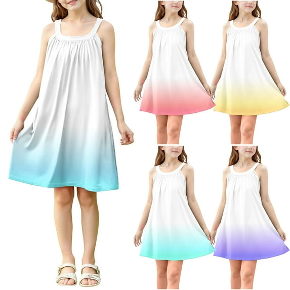 Ashirexll Girls Summer Dress, Girls Dresses Size 10-12, Children Fashion Casual Slip Dress Gradient Color Sleeveless Camisole Summer Dress