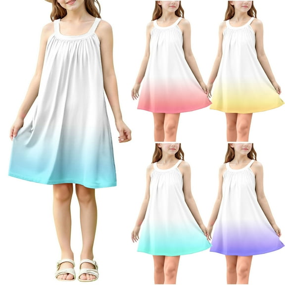 Ashirexll Girls Summer Dress, Girls Dresses Size 10-12, Children Fashion Casual Slip Dress Gradient Color Sleeveless Camisole Summer Dress