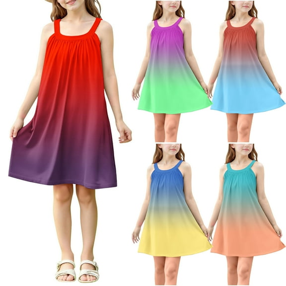 Ashirexll Girls Summer Dress, Girls Dresses Size 10-12, Children Fashion Casual Slip Dress Gradient Color Sleeveless Camisole Summer Dress