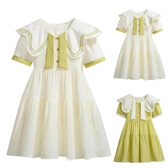 Ashirexll Girls Summer Dress, Girls Dresses Size 10-12, Children Solid Color Short Sleeve Dress Casual and Comfortable Dress