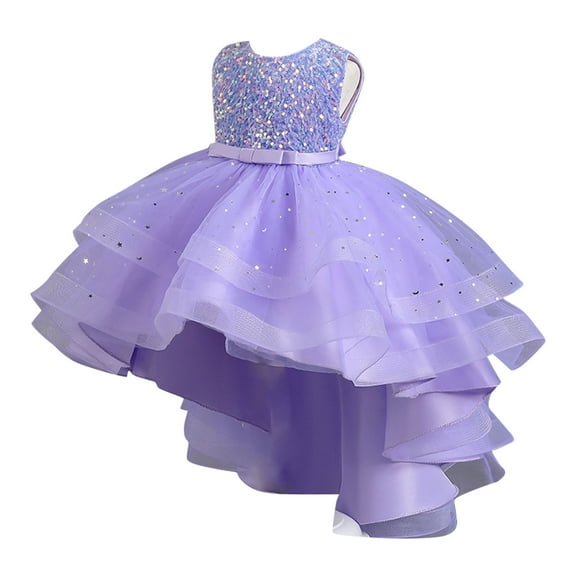 Ashirexll Girls Summer Dress, Girls Dresses Size 10-12, Fashion and Elegant Princess Dresses Sleeveless Round Neck Sequin Mesh Ruffle Dress for Children