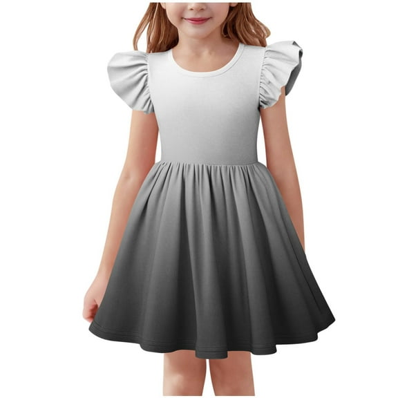 Ashirexll Girls Summer Dress, Girls Dresses Size 10-12, Summer Ruffle Short Sleeve Round Neck Dress for Kids Casual A-Line Gradient Color Dress