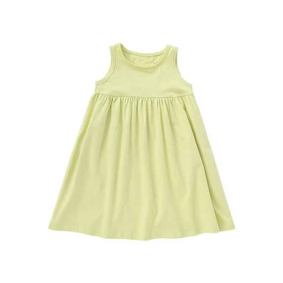 Ashirexll Girls Summer Dress Toddler Fashion Casual Cute Solid Color Sleeveless Wrinkle Camisole A-Line Dress for 1-8 Years