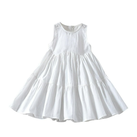 Ashirexll Girls Summer Dresses, Little Girls Dresses, Summer Girls' Solid Color Camisole Dress with Stylish White Flower Bud Hem Skirt