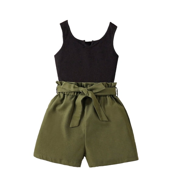Ashirexll Girls Summer Outfits, Girls Summer Sets, 6-10 Years Girls' Fashion Sets Sleeveless Camisole and Drawstring Shorts Two Piece Summer Outfits
