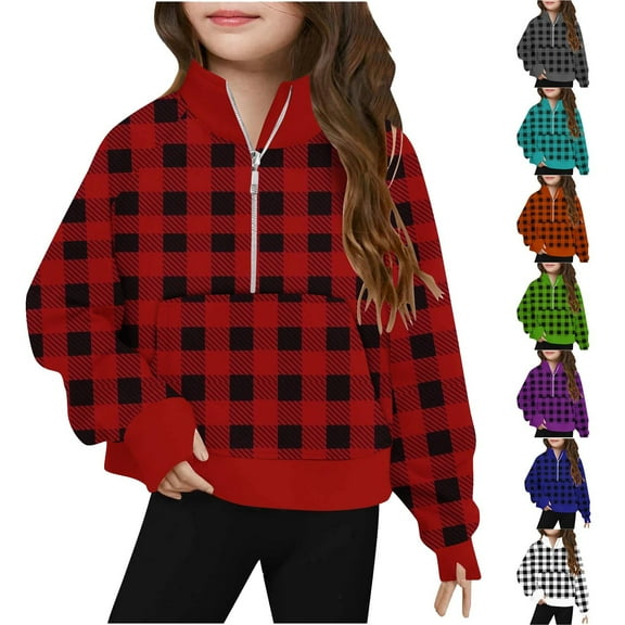 Ashirexll Girls Sweatshirt, Kids Sweatshirts, Fall and Winter Girls Half Zip Collar Sweatshirt Striped Long Sleeve Fleece Sweatshirts for 5-14 Years