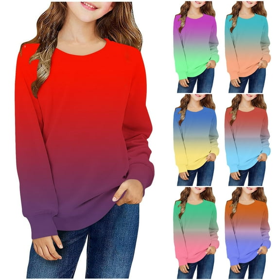 Ashirexll Girls Sweatshirt, Kids Sweatshirts, Girls Fashion Crew Neck Oversized Sweatshirt Kids Gradient Color Long Sleeve Pullover 1-12 Years