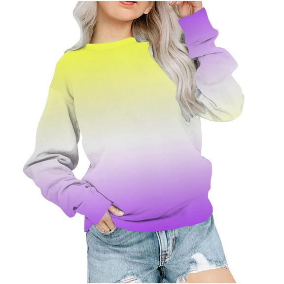 Ashirexll Girls Sweatshirt, Kids Sweatshirts, Kids Girls Fashion Gradient Long Sleeve Crew Neck Sweatshirt Pullover Top