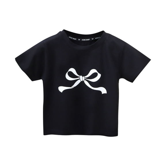 Ashirexll Girls T Shirts, Shirts for Girls, 3-12 Years Kids' Fashion Bowknot Printed Casual Short Sleeve Round Neck Summer T-shirts for Girls