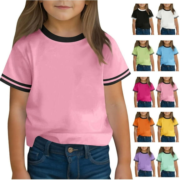 Ashirexll Girls T Shirts, Shirts for Girls, Children Solid Color T-shirt Fashion Casual Short Sleeve Tops for 3-14 Years Boys and Girls