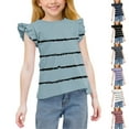 thumbnail image 1 of Ashirexll Girls T Shirts, Shirts for Girls, Girls' Summer Shirts Cute Ruffle Sleeve Round Neck Casual Top Plaid and Striped T-shirts for 3-15 Years, 1 of 7