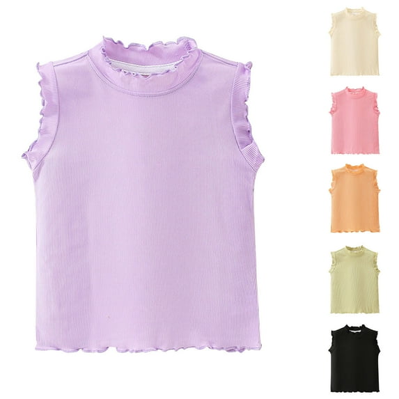 Ashirexll Girls Tank Tops for Toddler 1-9 Years Fall Vest with Solid Color Soft Sleeveless Lace Camisole
