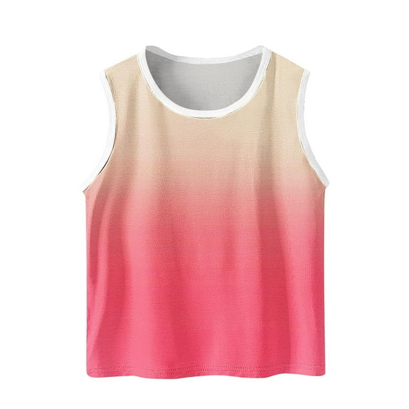 Ashirexll Girls Vest for Kids 3-15 Years Gradient Color Sleeveless Fashion Round Neck Tank Tops Soft Comfortable Camisole