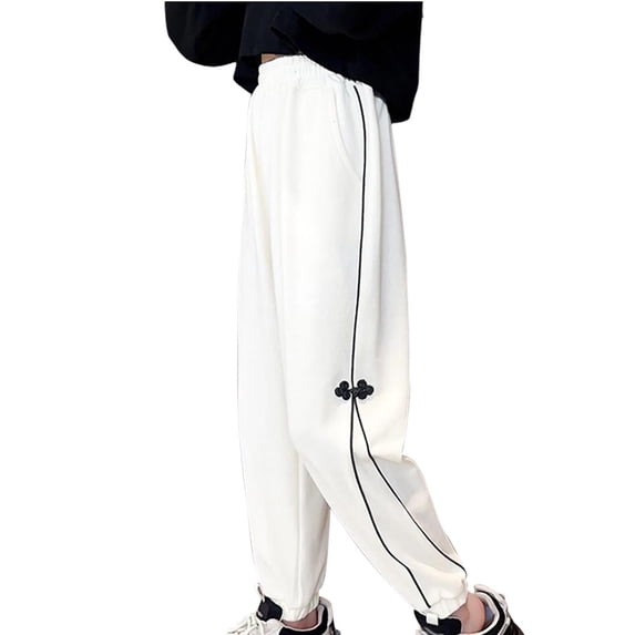 Ashirexll Girls Wide Leg Sweatpants Casual Pants Solid Color Loose Fitting Straight Cut Elastic Waist for 5-15 Year