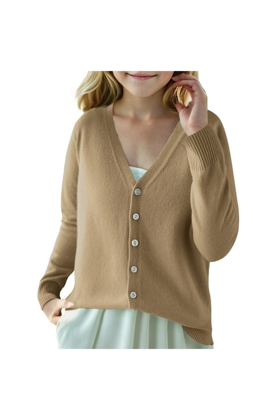 Girls Winter Cardigan Sweaters Long Sleeve V-Neck Button Front Knit Top for Teens 6-15 Years