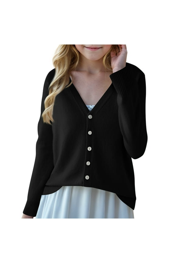 Girls Winter Cardigan Sweaters Long Sleeve V-Neck Button Front Knit Top for Teens 6-15 Years