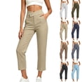 thumbnail image 1 of Ashirexll High Waisted Pants for Women Fall Fashion Golf Straight Button Closure Work Pants with Side Pockets for Outdoor, 1 of 6