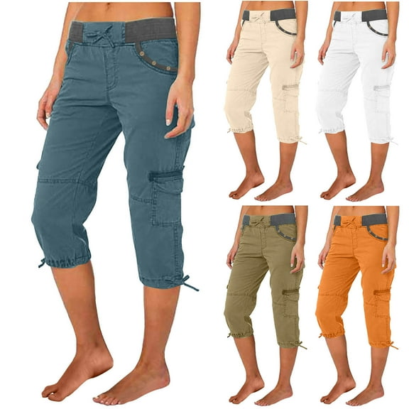 Ashirexll High Waisted Pants for Women, Womens Summer Pants, Fashion Solid Color High Waist Cargo Loose Wide Leg Pocket Pants