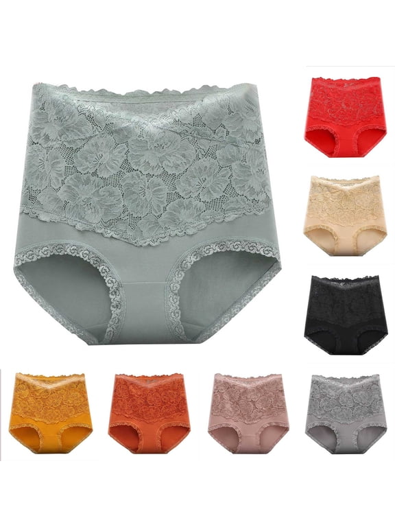 High Waisted Underwear for Women, Ladies Underwear Panties, Solid Color Lace Floral High Waist High Elastic Tummy Control Shaping Panties