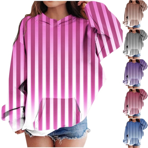 Ashirexll Hoodies for Girls, Comfort Hoodie, Fashion Gradient Color and Striped Girls Hoodies with Pocket Long Sleeve Hooded Sweatshirts for Fall and Winter