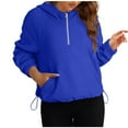 thumbnail image 1 of Ashirexll Hoodies for Women, Half Zipper Sweatshirts Long Sleeve Cropped Hoodie Winter Warm Pullover Tops with Pockets Blue XXL, 1 of 7