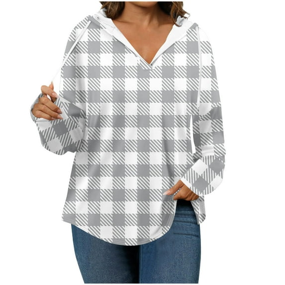 Ashirexll Hoodies for Women, Oversized Hoodies for Women, Fashion Ladies Plaid Hooded Sweatshirts Long Sleeve Hoodies for Fall