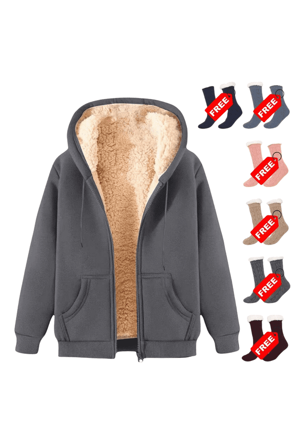 Hoodies for Women Winter Thick Warm Oversized Zip Up Loose Long Sleeve Solid Color Versatile Fleece Lined Jacket with Pockets Dark Gray XL