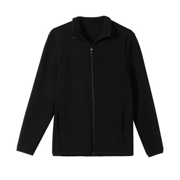 Ashirexll Jackets for Women Fall Winter Thick Warm Zip Up Turndown Collar Solid Color Long Sleeve Shirt Womens Lightweight Jackets with Pockets Black L