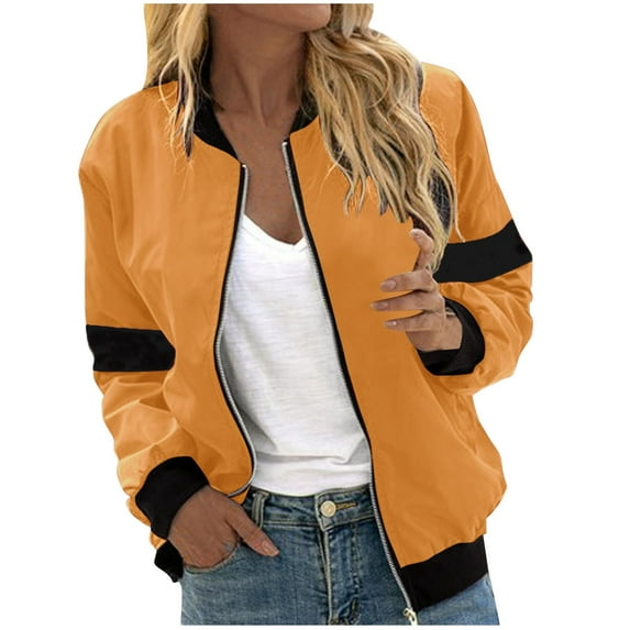 Ashirexll Jackets for Women Casual Fashion Solid Color Jacket Casual Coat Zip Up Lightweight Outerwear with Pockets Yellow M