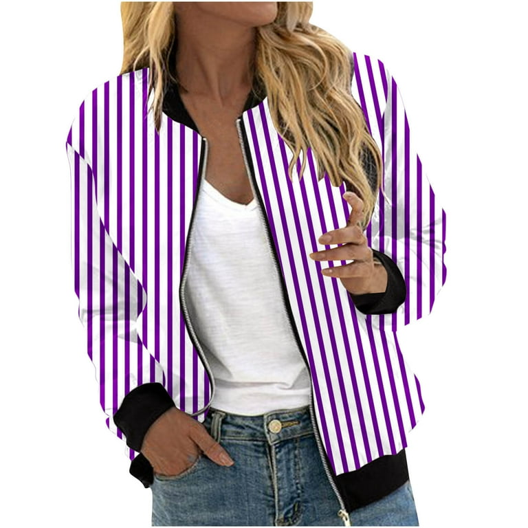 Ashirexll Jackets for Women Casual Fashion Striped Printed Jacket