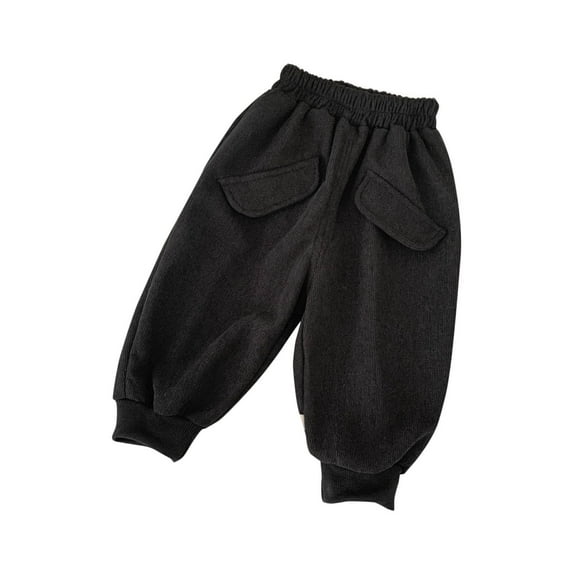 Ashirexll Kids Corduroy Pants Sweatpants Solid Color Thickened Elastic Waist with Pockets Trendy Casual for 1-12 Year