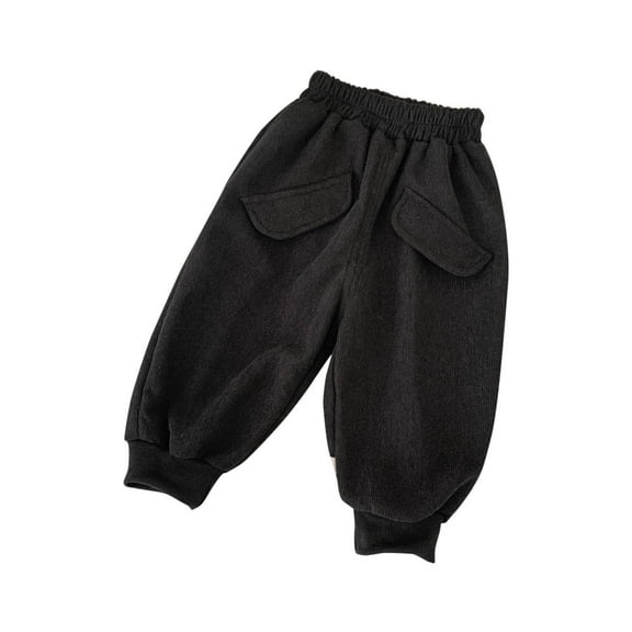 Ashirexll Kids Corduroy Pants Sweatpants Solid Color Thickened Elastic Waist with Pockets Trendy Casual for 1-12 Year