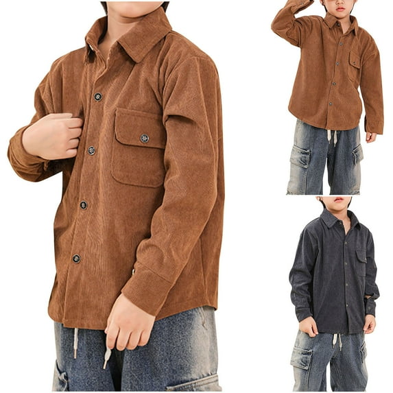 Ashirexll Kids Corduroy Shirt Jacket 6 Months-10 Years Solid Color Pocket Long Sleeve Casual Everyday Tops