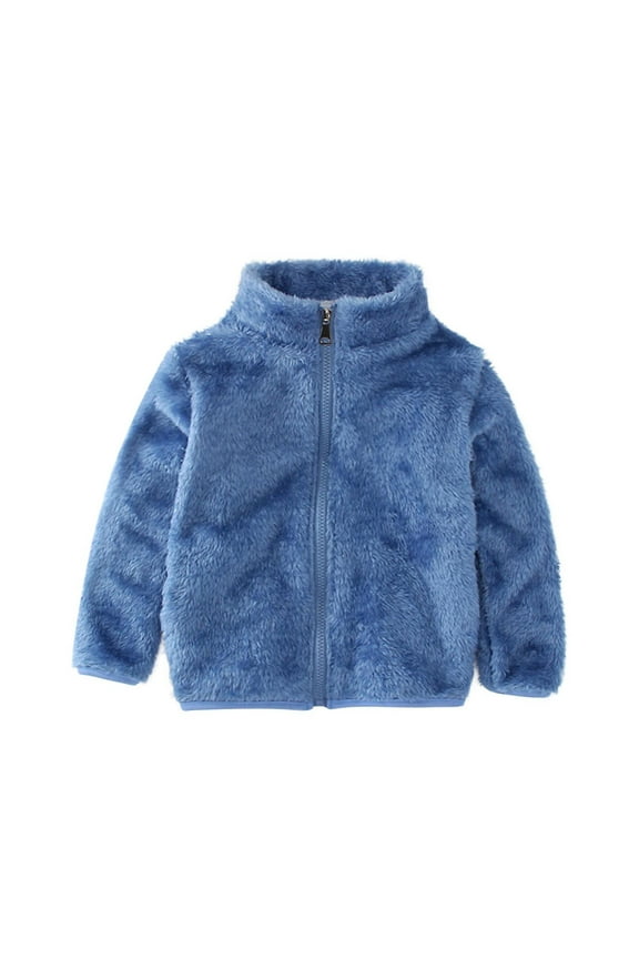 Kids Fleece Jacket for 1-10 Years Solid Color Zipper Long Sleeve Casual Warm Coat