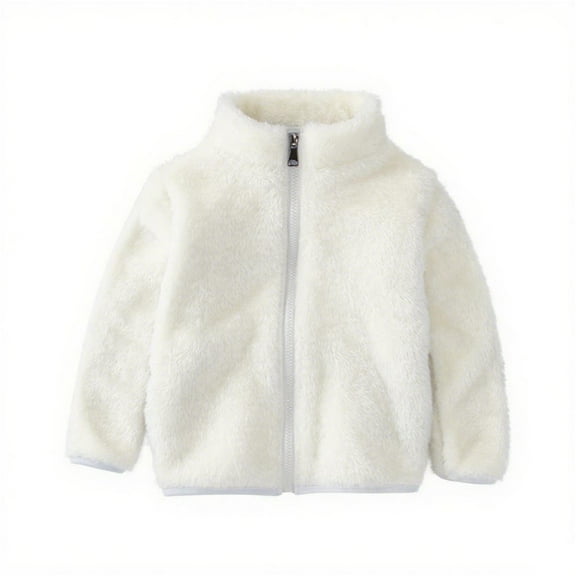 Ashirexll Kids Fleece Jacket for 1-10 Years Solid Color Zipper Long Sleeve Casual Warm Coat