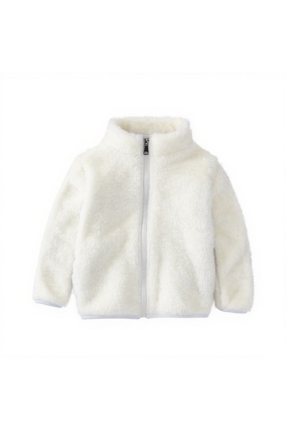 Kids Fleece Jacket for 1-10 Years Solid Color Zipper Long Sleeve Casual Warm Coat