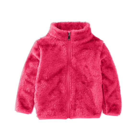Ashirexll Kids Fleece Jacket for 1-10 Years Solid Color Zipper Long Sleeve Casual Warm Coat
